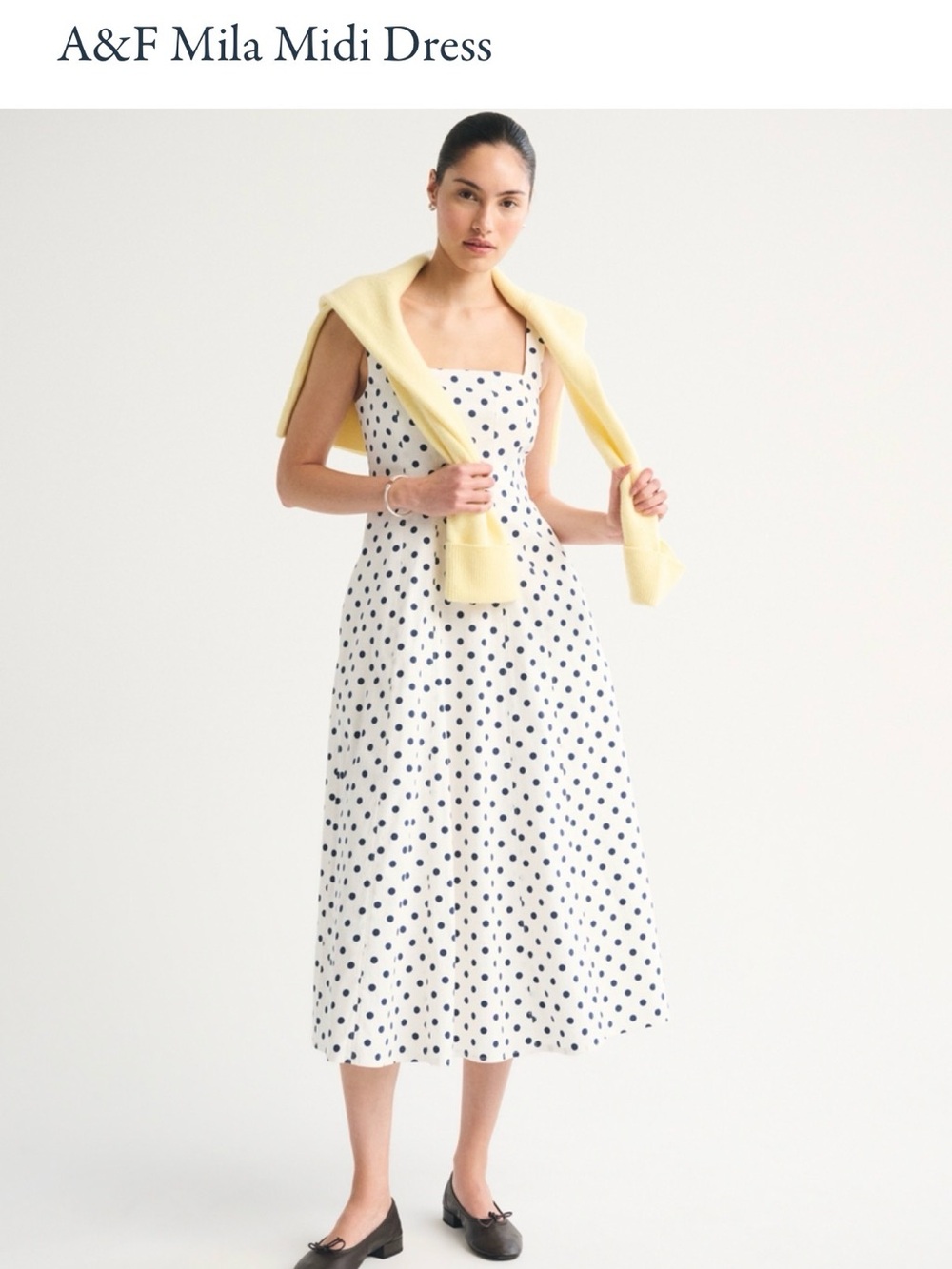 Abercrombie Polka Dot Midi Dress - White with Navy Blue Dots - Large Tall